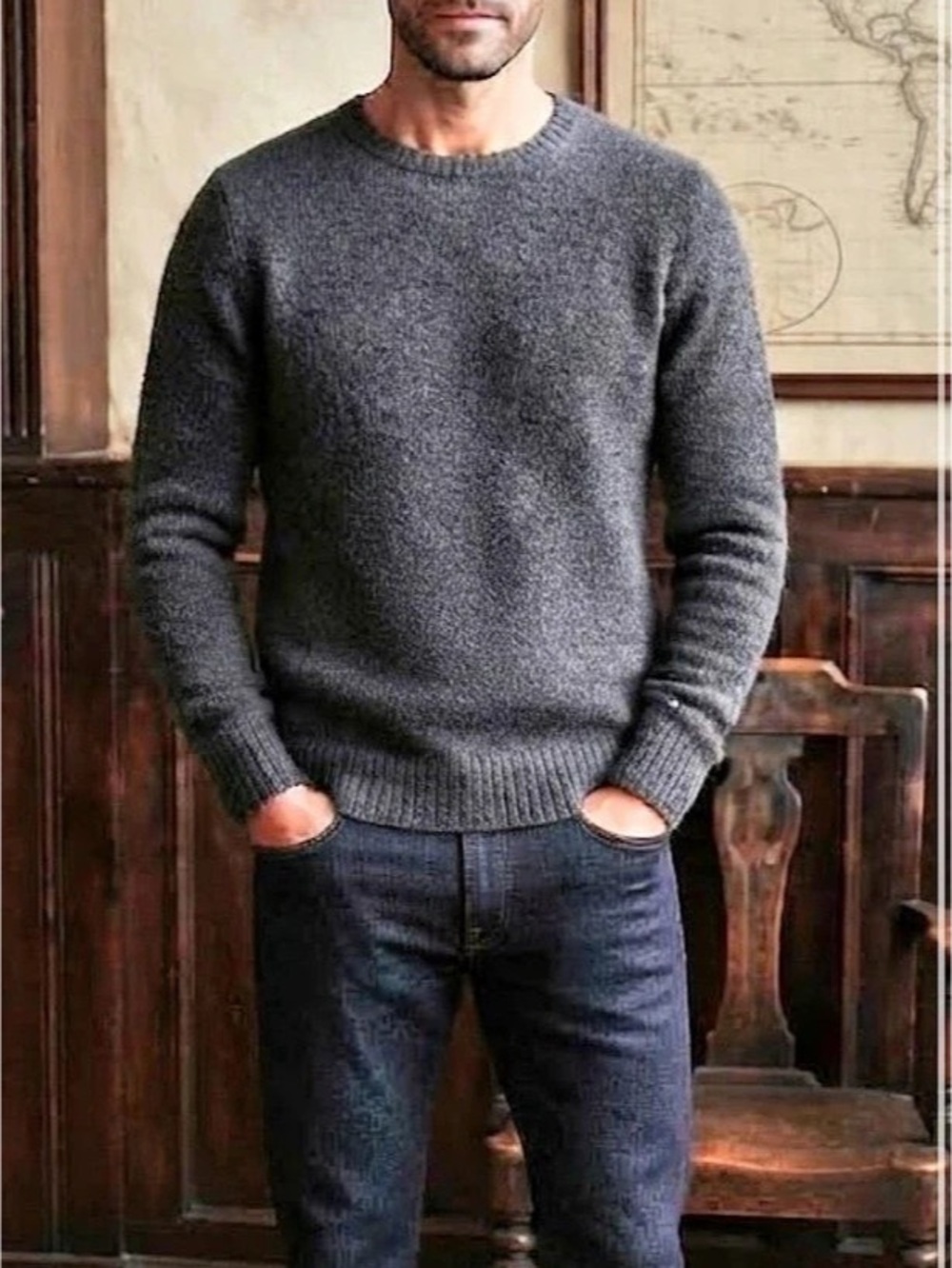 P.G. Field Men's Crewneck Sweater pure new wool Lambswool Size Large